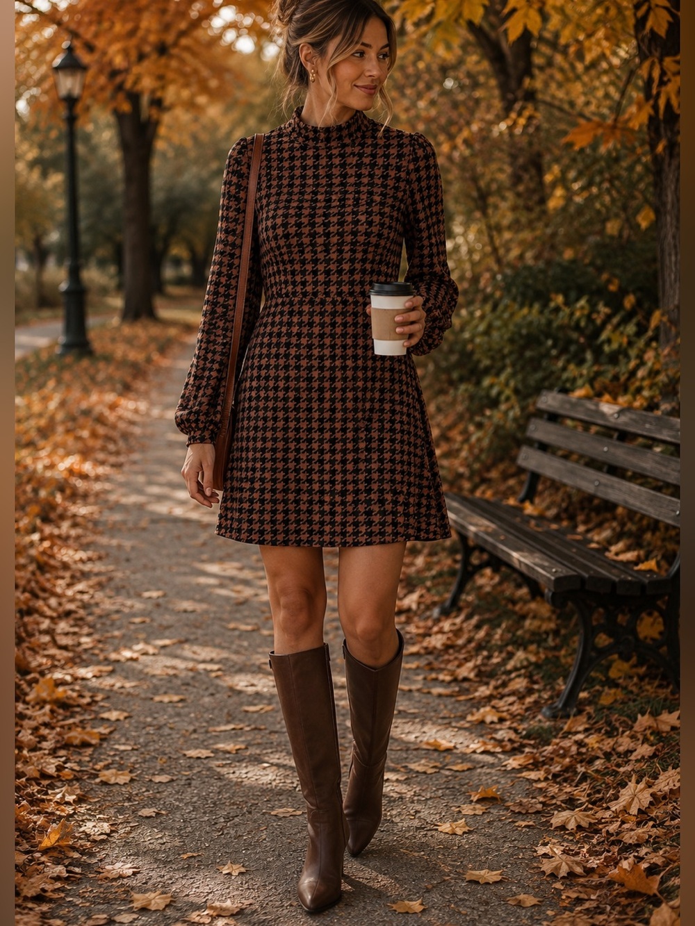 Black and Brown Houndstooth Dress